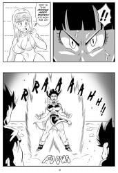 2boys 2girls anger_vein angry_face big_breasts black_and_white breasts chichi comic dragon_ball dragon_ball_super dragon_ball_z funsexydragonball goggles goggles_on_head maron monochrome page_4 son_gohan son_gohan_(young) son_goku swimsuit