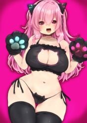 1girls :3 cameltoe cat_gloves cat_lingerie cutout large_breasts meme_attire rasis slender_waist smile sound_voltex thick_thighs wide_hips