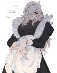 blush dick down_angle erection_under_clothes femboy feminine feminine_male genital_outline hand_on_hip honkai:_star_rail ilewdha jing_yuan maid maid_outfit maid_uniform male male_only penis penis_under_skirt smirk smirking smirking_at_viewer