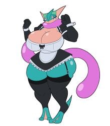 big_breasts breasts cleavage female greninja huge_breasts lunarartstudios_(artist) maid pokémon_(species) pokemon pokemon_(species) thick_thighs wide_hips