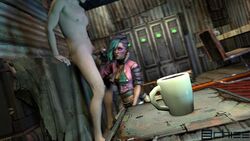 3d borderlands borderlands_3 coffee echiee erection fully_clothed handjob lorelei_(borderlands) penis straight