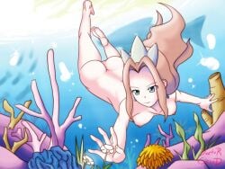 1girls ass blonde_hair breasts doctorcursed mega_man mega_man_battle_network nipples nude princess_pride swimming underwater