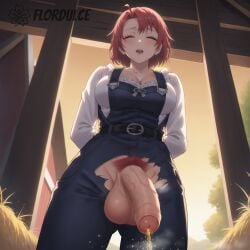 1futa ai_generated ball_hair balls breasts cleavage closed_eyes cow_girl_(goblin_slayer) crotchless flaccid flaccid_penis flordulce foreskin from_below futa_only futanari goblin_slayer hairy_balls hairy_testicles huge_breasts lost_clothes open_mouth outdoors overalls partially_retracted_foreskin peeing penis penis_out pov pubic_hair red_hair short_hair solo standing testicles uncut urinating urinating_futanari urination urine white_shirt