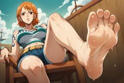 ai_generated anxiousdangero feet female female_only foot_fetish foot_focus nami one_piece pre-timeskip soles