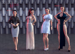 3d asian_female becka belt bimbo bimbofication black_hair black_shirt breast_expansion breast_tattoo brown_hair busty classy cleavage corruption dark_hair dialuphero dress earrings female female_only fit full_body hand_on_hips height_difference hoop_earrings huge_breasts lineup magic off_shoulder open_toe_shoes pelvic_curtain pencil_skirt platform_heels ponytail pose posing purse rebekah_carraway see-through sequence side-tie_panties side_cutout size_difference smug streaked_hair tattoo tied_hair toned transformation