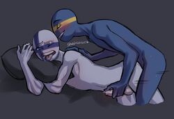 anal anal_penetration anal_sex balls big_penis closed_eyes countryhumans drool drooling erection finland finland_(countryhumans) from_behind gay handjob hugging_pillow male_focus male_only masturbation open_mouth penetration penis saliva sex shushanoe smile smiling smirk sweat sweden sweden_(countryhumans)