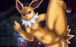 16:10 1girls 2019 abs anthro anthrofied armpits ass big_ass breasts canine digital_media_(artwork) dutch_angle eeveelution female fingers flexible fur furry furry_only hi_res holding_leg infamousrel inside jolteon leaning looking_at_viewer nintendo nipples nude pinup pokémon_(species) pokeandpenetrate pokemon pokemorph pose presenting pussy raised_leg small_breasts solo splits spread_legs spreading standing thick_thighs video_games