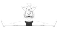 abs breasts feet female frolaytia_capistrano hair_pin heavy_object huge_breasts legs long_hair monochrome navel smug splits stormcow sweat thighs