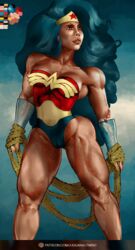 animated arm_band belt big_hair black_eyes black_hair bodysuit breasts dark-skinned_female dark_skin dc_comics digital_media_(artwork) eyelashes female female_only hair headband hi_res highres human jugganaut_freak superhero superheroine wonder_woman wonder_woman_(series)