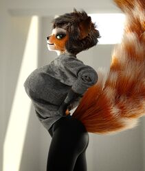 cubikore fully_clothed furry furry_only huge_breasts looking_at_viewer posing red_panda yoga_pants