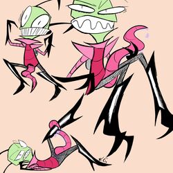 alien_genitalia green_skin heel_boots invader_zim irken male_only nickelodeon pink_background smooth_skin tentacle_penis zim