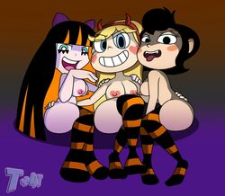 2019 3girls alien alien_girl angel angel_girl areolae big_breasts black_hair blonde_hair blue_eyes breasts disney disney_channel eastern_and_western_character fangs female female_focus female_only gradient_background hairband halloween heart-shaped_nipples heart_nipples holidays horned_hairband hotel_transylvania hotel_transylvania:_the_series humanoid lewdacris mavis_dracula mewman mostly_nude multicolored_hair nipples nude nude_female orange_highlights panty_&_stocking_with_garterbelt purple_background red_background sony_pictures_animation star_butterfly star_vs_the_forces_of_evil stocking_anarchy straight_hair t+4t thighhighs trio trio_female trio_focus vampire vampire_girl