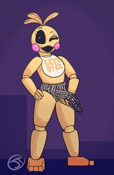 animal_humanoid animatronic avian avian_humanoid bodily_fluids five_nights_at_freddy's five_nights_at_freddy's_2 genital_fluids girly hi_res humanoid jtcircus machine male penis robot solo toy_chica_(fnaf) video_games