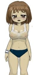 blush breasts brown_hair clothed large_breasts nipples nipples_visible_through_clothing open_mouth panties see-through see-through_top sweat sweaty tank_top tashozawa wet wet_clothes wet_t-shirt