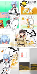 ass asuka_langley_sohryu big_ass blue_hair blush bodysuit closed_mouth clothing comic embarrassed excessive_fart fart fart_cloud fart_everywhere fart_torture farting gas gassy gloves knocked_out large_ass large_breasts lazei lingering_stench maya_ibuki neon_genesis_evangelion plugsuit red_eyes rei_ayanami short_hair stench stomach_noises white_bodysuit