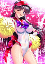 big_breasts bishoujo_senshi_sailor_moon bow cheerleader choker clothed clothing dark_hair earrings female female_only frills gloves hat leotard long_hair looking_at_viewer one-piece_swimsuit pointy_breasts pompoms pose post purple_eyes rei_hino sailor_collar sailor_mars sen_(sansui) sleeveless small_breasts solo swimsuit thighs thong_leotard very_long_hair visor visor_cap wet wet_skin wink winking_at_viewer