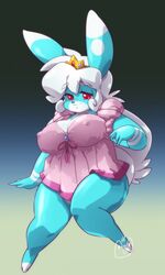 anthro bbw big_breasts blue_body breasts bunny chubby chubby_female cosplay crown cute female female_only fur furry furry_only lagomorph long_ears mammal mario_(series) nintendo nipples_visible_through_clothing pixels_bunni princess_peach_(cosplay) rabbit slightly_chubby smile solo solo_female thefrogprince video_games visible_nipples white_fur white_hair