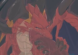 2019 brunhilda claws cygames dragalia_lost dragon duo fellatio female feral h_rt2 horn male nintendo oral penile penis red_body red_scales scales scalie sex straight video_games western_dragon wings