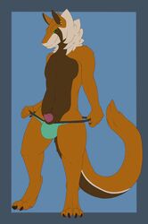 absurd_res animal_genitalia anthro bulge clothing dragon fur green_eyes hi_res male male_only neshi neshi_(character) paws penis piercing sheath solo underwear