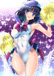 accessory bishoujo_senshi_sailor_moon bouncing_breasts bow breasts cheering cheerleader choker clothed clothing dark_hair earrings female female_only frills hat hotaru_tomoe leotard looking_at_viewer medium_breasts medium_hair one-piece_swimsuit pointy_breasts pompoms purple_eyes purple_hair sailor_collar sailor_saturn sen_(sansui) serafuku sheer sheer_clothing short_hair shoulder_length_hair sleeveless small_breasts solo swimsuit swimwear thick_thighs thighs thong_leotard tight_clothing visor visor_cap wet wet_clothing wet_skin