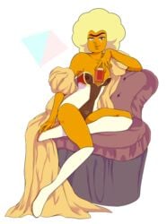 1girls cartoon_network clothed female female_only hessonite_(steven_universe) nipples_visible_through_clothing posing sitting solo steven_universe steven_universe:_save_the_light unibrow unicagem