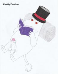 absurd_res anthro balls book clothing daddypassion erection hat headgear headwear hi_res humanoid_penis male male_only mature_(disambiguation) moominpappa moomins nude penis reading simple_background solo the_moomins top_hat