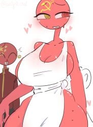 @_@ apron china_(countryhumans) countryhumans countryhumans_girl heart kak0yt0_chel nosebleed soviet_union_(countryhumans) sweater_lift tagme