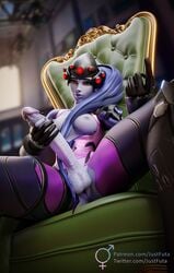 1futa 3d 3d_(artwork) areolae ass balls blender bodysuit breasts crotchless erect_nipples erection full-package_futanari futa_only futanari gloves huge_cock huge_penis intersex justfuta looking_at_viewer lost_clothes nipples no_bra no_panties overwatch penis penis_out pussy realistic small_breasts solo spread_legs testicles torn_bodysuit torn_clothes widowmaker