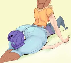 2girls applejack_(mlp) big_ass bottom_heavy cow_girl cowboy_hat curvy facesitting farmgirl female female_only friendship_is_magic gigantic_ass headscissor huge_ass human humanization humanized jeans leg_lock my_little_pony rarity_(mlp) skin_tight smooth_skin sunnysundown thick_thighs tight_jeans tight_pants yuri