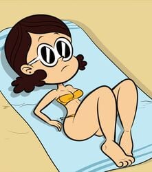 beach bikini eyewear feet female lying on_back scobionicle99 straight_hair sunglasses the_loud_house thicc_qt thighs