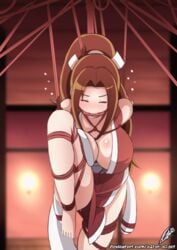 1girls animated ass aster-effect big_ass big_breasts bondage breasts brown_hair clothing fatal_fury female female_only gag gagged hair king_of_fighters mai_shiranui restrained rope rope_bondage rope_gag snk solo tied_up url video_games