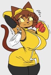 2d 2d_(artwork) armpit armpit_fetish armpit_sex big_breasts bra brown_body brown_fur brown_hair cat_ears cat_tail cum cum_on_armpit cumshot dumbsmutty gameoverse glitch_productions goggles handwear hero huge_breasts kit_(gameoverse) nervous_smile nude_female penis straight sweat sweaty whiskers