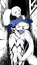 1girls alternate_costume apocalipsejack big_breasts cleavage female female_only leather_straps ponytail revealing_clothes rwby skimpy_bikini skimpy_clothes slutty_female thong weiss_schnee