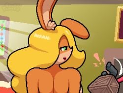 ! 1boy 1boy1girl 1girl 1girls anthro back back_view bandicoot bedroom blonde blonde-haired_female blonde_female blonde_hair breasts bunny_ears crash_(series) crate female female_focus furry green_eyes lipstick makeup male nude nude_female oc okami_tomato orange_fur original original_character red_lips red_lipstick sunbeam surprise surprised surprised_male tawna_bandicoot tease tomato_(okami_tomato) watermark window