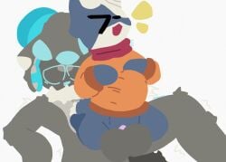 14th_user 2026 absurd_res anthro balls blue_body blue_fur blue_tail bulging_stomach canid canine colored duo electronics eye_bags eyes_closed female fox fur genitals grey_body grey_fur grey_tail half_clothed happy headphones hi_res machine male male/female mammal maybelline(cactus_fucker) neck_tuft nude open_mouth penis protogen shaking simple_background sitting stylized tail the14thuser tired tuft twitter twitter_handle white_background