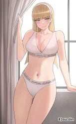 1girls solo female_only female female_focus long_hair elbows collarbone shoulders fingers cleavage large_breasts breasts midriff belly navel belly_button thighs groin slim_waist slim_female narrow_waist slender_waist slender_body lean_figure wide_hips hourglass_figure upper_body highres high_resolution standing looking_at_viewer digital digital_media digital_art digital_drawing digital_media_(artwork) digital_drawing_(artwork) 2d 2d_(artwork) 2d_artwork drawing blonde_hair blonde blonde_female blonde-haired_female blonde_hair_female pink_eyes pink-eyed_female blunt_bangs eyebrows_visible_through_hair blushing flushed blushing_female blush_face flushed_face blushing_at_viewer blush_lines blushing_lines earrings pierced_ear ear_piercing pierced_ears ear_piercings hairband white_hairband smile smiling smiley_face smiling_at_viewer closed_mouth_smile arm_support curtains window busty busty_female busty_girl large_boobs big_breasts big_boobs bra underwear panties white_bra white_underwear white_panties inguinal_crease inguinal_ligament thigh_gap indoor indoors indoor_nudity nude naked nudity naked_female nude_female exposed naked_woman half_naked half_nude semi_nude partially_undressed curvy curvy_figure curvy_body curvy_female curvy_hips bare_skin bare_shoulders bare_chest bare_arms bare_hands bare_midriff bare_belly bare_navel bare_hips bare_thighs bare_legs exposed_skin exposed_shoulders exposed_chest exposed_arms exposed_midriff exposed_belly exposed_navel exposed_hips exposed_thighs exposed_legs curvaceous curvaceous_figure curvaceous_body curvaceous_female curvaceous_hips voluptuous voluptuous_figure voluptuous_body voluptuous_female voluptuous_woman jourd4n ass_visible_through_thighs original_artwork original_art original oc original_character claire_(jourd4n) top_view front_view from_front