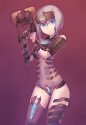 1girl blue_eyes dead_space isaac_clarke nanakusa rule63 solo solo_female weapon