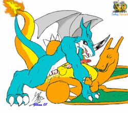 2001 2boys 3_toes anal animated balls bodily_fluids charizard crossover cum digimon digimon_(species) edit exveemon genital_fluids glenn low_res male male_only nintendo penis pokémon_(species) pokemon pokemon_(species) pokemon_rgby simple_background surfing_charizard toes video_games white_background