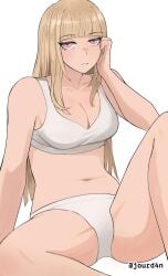 1girls solo female_only female female_focus long_hair elbows collarbone shoulders fingers cleavage large_breasts breasts midriff belly navel belly_button thighs knees groin slim_waist slim_female narrow_waist slender_waist slender_body lean_figure white_background simple_background upper_body highres high_resolution sitting looking_at_viewer digital digital_media digital_art digital_drawing digital_media_(artwork) digital_drawing_(artwork) 2d 2d_(artwork) 2d_artwork drawing blonde_hair blonde blonde_female blonde-haired_female blonde_hair_female pink_eyes pink-eyed_female eyebrows_visible_through_hair blunt_bangs emotionless blank_eyes blank_stare blank_expression neutral_expression bored bored_expression resting_arm busty busty_female busty_girl large_boobs big_breasts big_boobs bra underwear panties white_bra white_underwear white_panties knee_up jourd4n nude naked nudity naked_female nude_female exposed naked_woman half_naked half_nude semi_nude partially_undressed underwear_only matching_underwear legs_spread legs_apart spread_legs spreading_legs spreading_thighs groin_tendon arm_support sidelocks original_artwork original_art original oc original_character claire_(jourd4n)