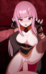1boy 1girls against_wall animated big_breasts blush bouncing_breasts female female_focus gif hololive hololive_english hololive_myth light-skinned_female light-skinned_male light_skin looking_at_viewer mori_calliope phinalynsfw pink_hair red_eyes virtual_youtuber vtuber