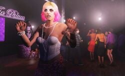 3d 3dcg bare_shoulders collarbone corset dancing dress edited_screencap game_cg grand_theft_auto grand_theft_auto_online gta_online_female_character highres miniskirt multiple_girls oblivious_sexualization plaid_miniskirt plaid_skirt rainbow_hair rockstar_editor shorts skirt source_request tagme unbothered white_lingerie white_stockings zlosider