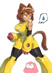 big_breasts blushing bra brown_hair cat_ears cat_tail catgirl chest curvy curvy_figure cute cute_face dark-skinned_female female fighting_stance gameoverse glitch_productions gobbles_(gameoverse) hero_costume heroine kit_(gameoverse) latina posing ravma thick_breasts thick_thighs thighs video_games