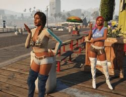 3d 3dcg artist_request beautiful_females belted_shorts beltshorts blue_high_heel_boots booty_shorts brown_hair_female cityscape collarbone dark-skinned_female earrings edited_screencap exposed_cleavage female female_only game_cg game_mod grand_theft_auto grand_theft_auto_v grey_bra gta_prostitute hoodie jean_shorts large_breasts leaning_to_the_side long_hair_female los_santos mature_females navel navel_tattoo necklace prostitutes prostitution rockstar_editor source_request text unnamed_characters white_high_heels_boots