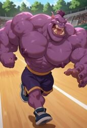 1boy ai_generated bara bupkus_(space_jam) civitai gay looney_tunes male male_only marathon monster muscular nipples puffy_nipples purple_body purple_hair running shorts sneakyslick34 solo space_jam warner_brothers yaoi