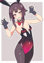 black_gloves brown_hair bunny_ears bunny_girl bunnysuit chocker kono_subarashii_sekai_ni_shukufuku_wo! konosuba megumin noyama_takenoko stockings