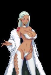 angry belly_jewel belly_piercing butcha-u clockup dark_skin elf_ears female female_only fur_coat green_fingernails green_hair green_lipstick madame_venom natasha_snyder(sacrifice_villains) navel_jewelry navel_piercing red_eyes sacrifice_villains_(game) tattoo villainess white_fur white_leggings white_legwear