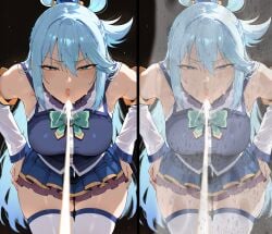 kono_subarashii_sekai_ni_shukufuku_wo! konosuba spit spitting spitting_on_face pov looking_at_viewer pov_eye_contact femdom humiliation puckered_lips disgusted ai_generated mayyreel bending_forward aqua_eyes aqua_(konosuba) aqua_hair medium_breasts wide_hips thick_thighs