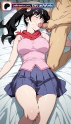 1boy 1girl 1girls 2026 ai_generated araragi_karen artist_name bed bed_sheet big_breasts big_chest big_tits black_hair blowjob blowjob_face boobs breasts bust busty chest cock cum cum_in_mouth dick electroworld facial fellatio hetero hi_res high_quality high_resolution highres large_breasts licking monogatari_(series) on_bed oral oral_sex patreon patreon_username penis skirt sleep_molestation sleeping stable_diffusion sucking tits uncensored watermark