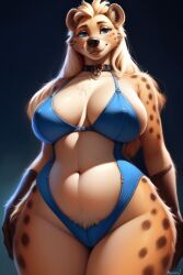 ai_generated arms_at_sides arms_down bare_midriff bare_shoulders bathing_suit blonde blonde-haired_female blonde_female blonde_hair blonde_hair_female blue_clothing blue_eyes breasts canid choker clothed clothed_female clothing curvaceous curvaceous_body curvaceous_female curvaceous_figure curves curvy curvy_body curvy_female curvy_figure curvy_hips female female_only furry furry_female hyena hyena_girl looking_at_viewer mammal nipple_bulge nipples_visible_through_clothing one_piece_swimsuit simple_background smile smiling smiling_at_viewer solo solo_anthro solo_female spots spotted_body spotted_hyena spotted_markings standing thicc thicc_thighs thick thick_hips thick_thighs voluptuous voluptuous_body voluptuous_female yellow_body yellow_fur