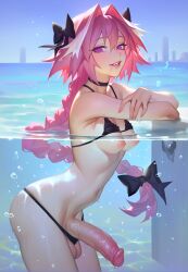 1futa ai_assisted ai_generated astolfo_(fate) beach breasts fate_(series) flaccid futa_only futanari light-skinned_futa naked nipples ocean patreon penis plushyplant solo swimsuit swimwear underwater wet
